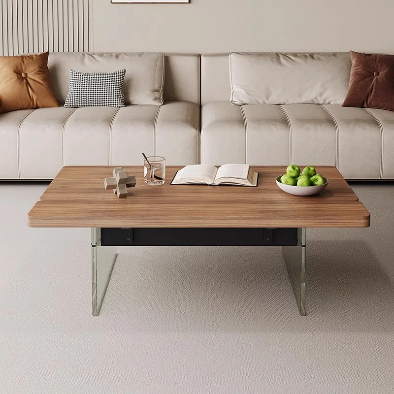 light luxury solid wood coffee table lifting household sofa beside table for living room Acrylic transparent table legs
