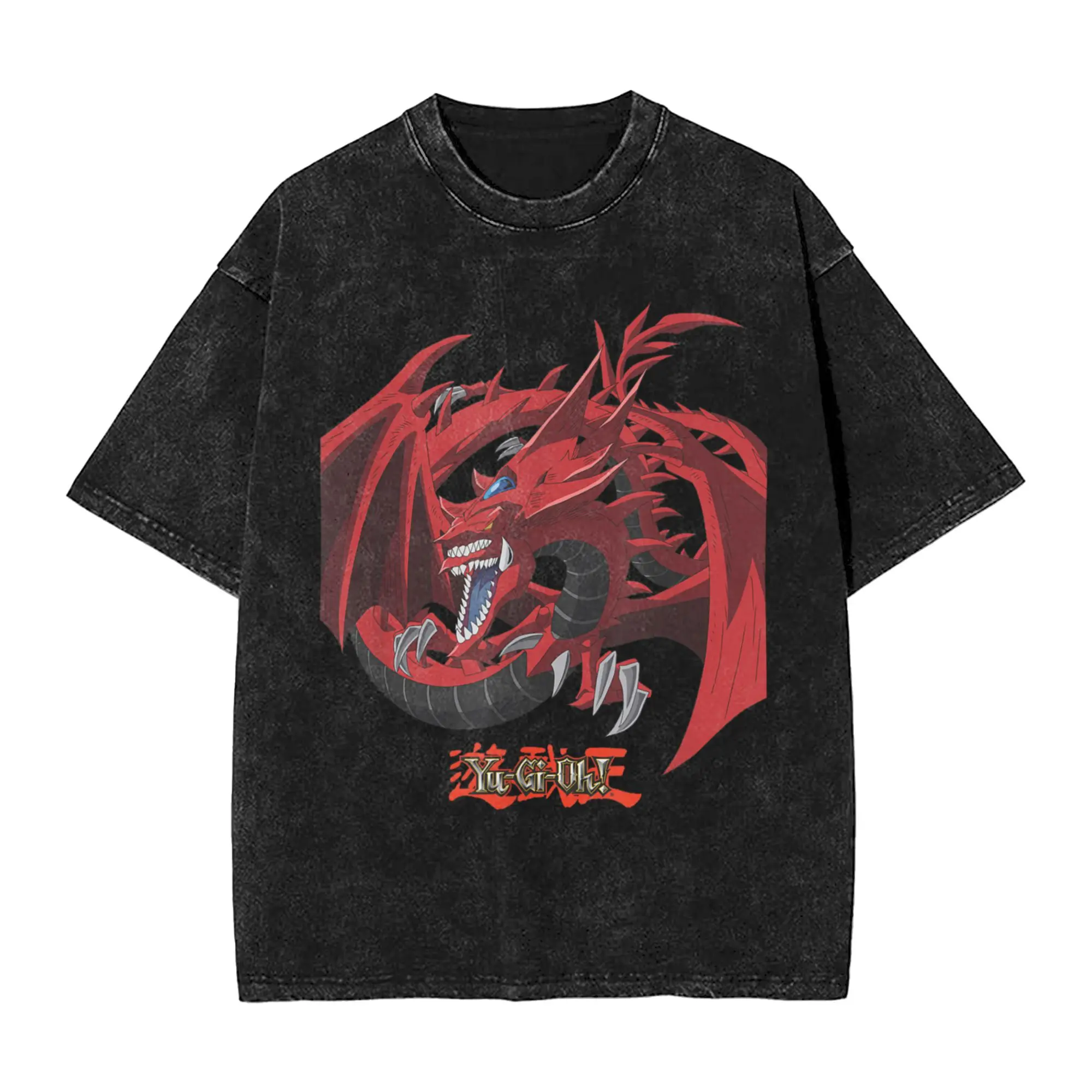 Novelty Slifer Sky Dragon Logo Anime Yu Gi Oh T-Shirt for Men Round Neck Pure Washed T Shirt  Short Sleeve Tee Shirt Gift Tops