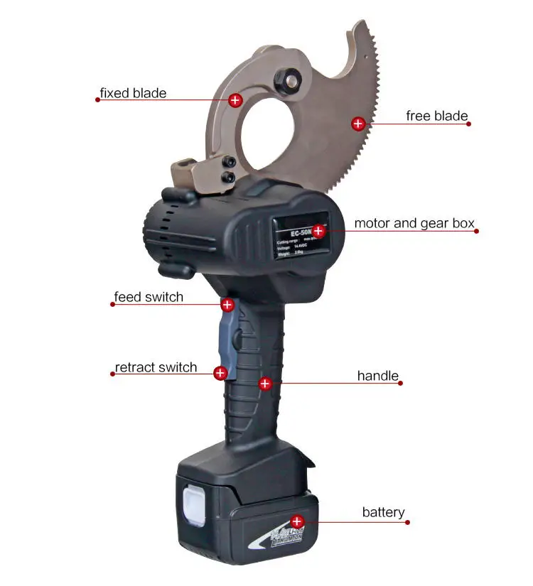 EC-50M EC-65M Battery Powered Electric Cordless Hydraulic Cable Cutter Tool Ratchet Max 65 Mm Cu Al Cable Wire Scissors
