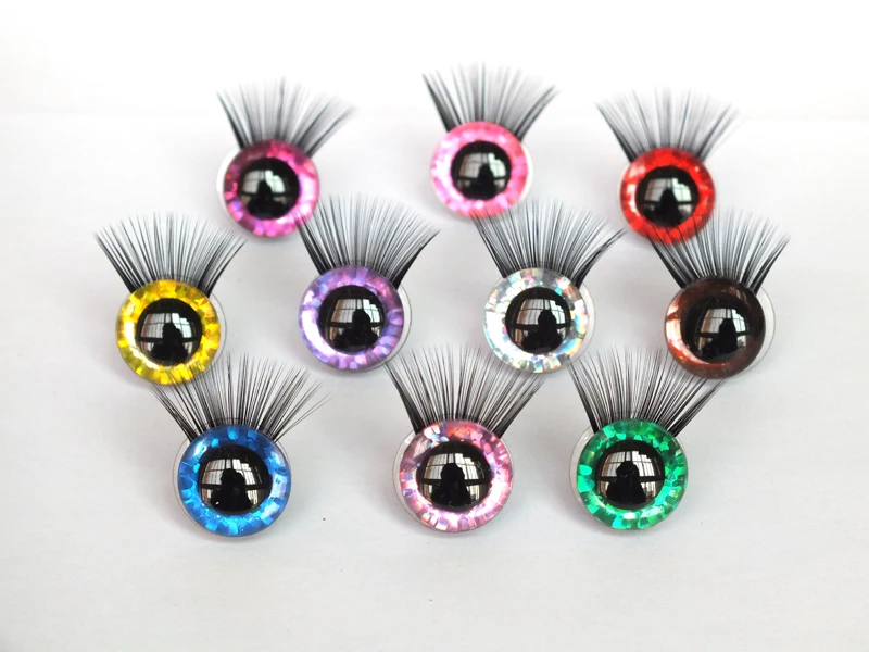 20sets New 12/14/16/18/20/25/30mm 3D Safety eyes with eyelashes-flashing eyes Plastic safety eyes