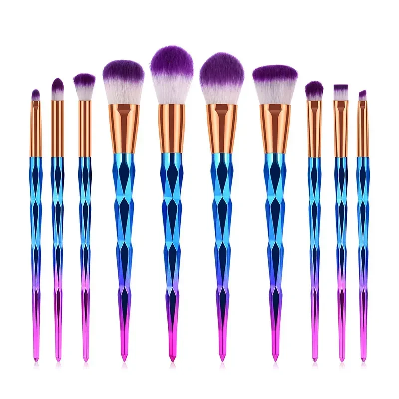 10 pçs pincéis de maquiagem diamante conjunto fundação pó corretivo blush olho lábio rosto compõem ferramenta cosmética