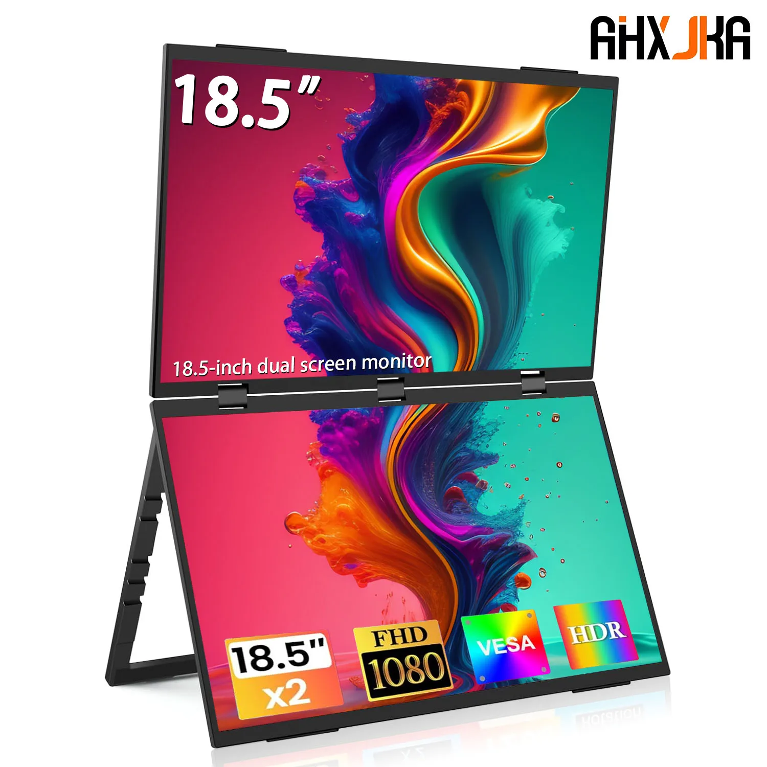 

AHJXJKA 18.5" 100Hz Stacked Monitor Laptop Dual Screen Folding W/Type-c Mini HDMI For PC Mac Phone Display No Drive Required