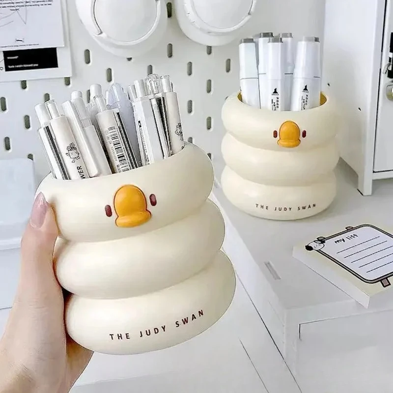 Round Pen Holder Cute Cartoon Pencil Holder Desktop Large Capacity Storage Pen School Student Stationery Supplies