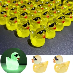 50PCS Luminous Mini Ducks with Glasses Fairy Garden DIY Accessories Miniature Yellow Duck Desk Decoration Figures Glow At Night