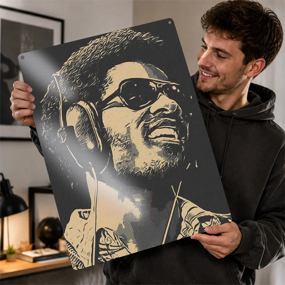 Stevie Wonder Printed Poster Personalized Aluminum Metal Sign Vivid Soul Legend Tribute Wall Art Perfect For Listening Lounges