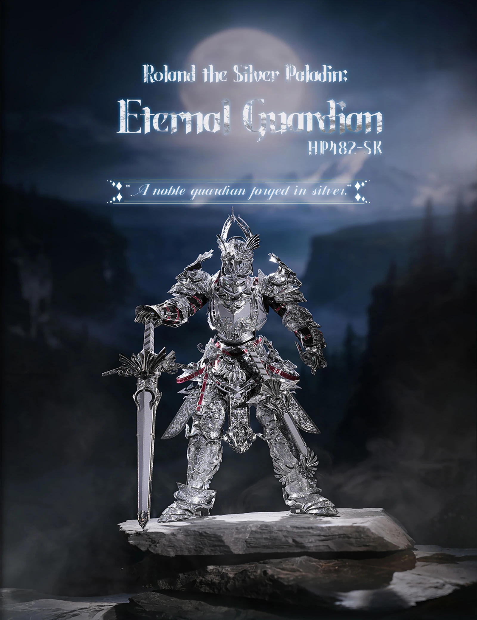Roland the Silver Paladin 3D Metal Model Kit full view
