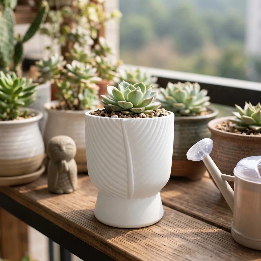 1 Pack Leaf Planter Bionic Plastic Flower Pot for Desktop Balcony Succulents Herbs Hydroponic Soil Planting Durable White
