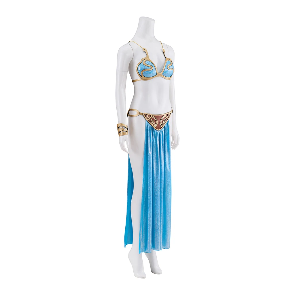 Princess Cosplay Jasmine Costume Sexy Bikini Suit Bra Skirt and Accessories Full Set Dance Fancy Masquerade Halloween Party Suit view 2