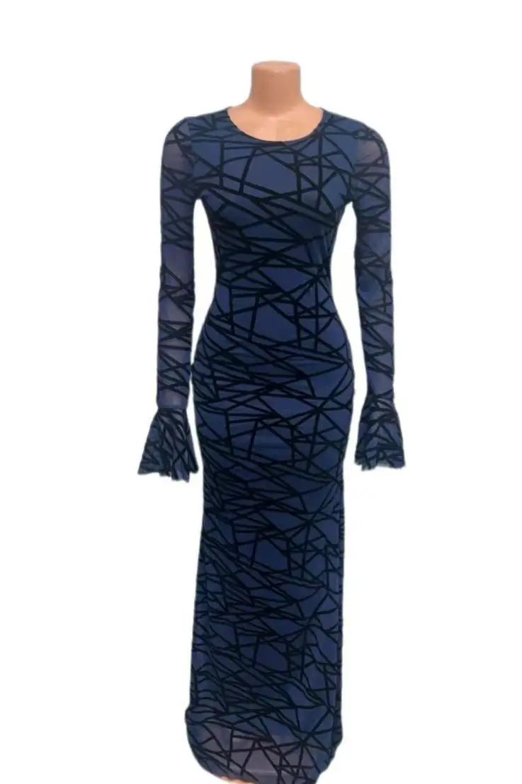 Elegant Ruffle Long Dress Women Sexy Backless Hip-hugging Dress Retro Flared Sleeve Evening Party Dresses Winter Slim Maxi Dress