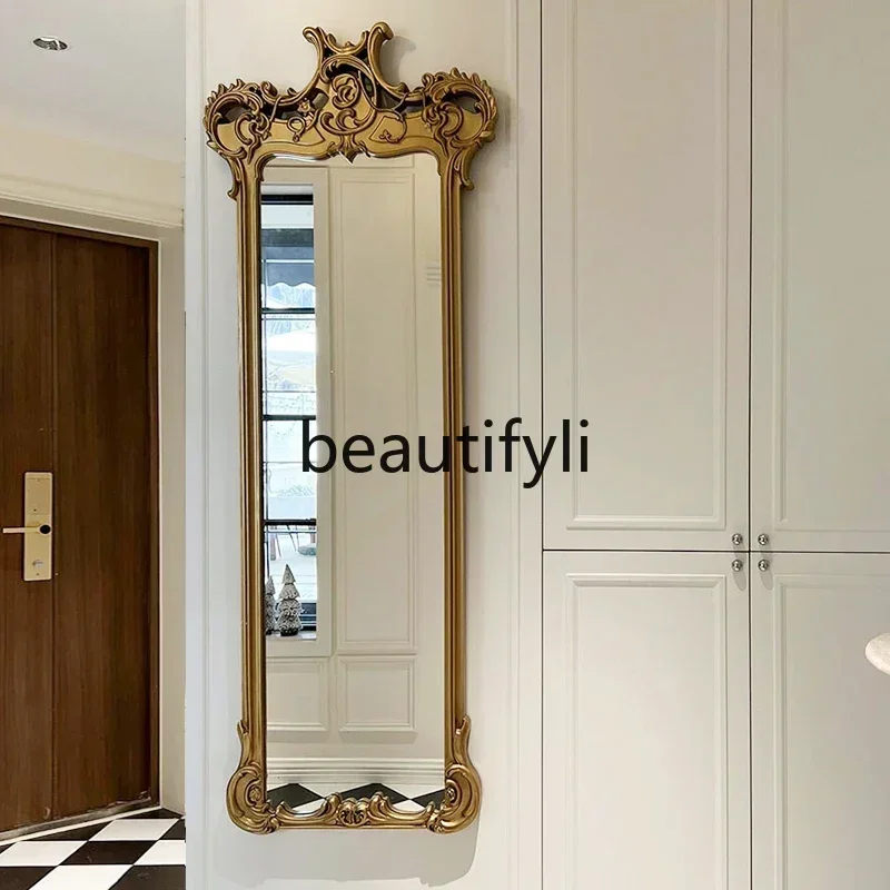 NQ52 Great discounts  French carved full-length mirror villa retro floor-to-ceiling mirror European luxury fireplace decorative