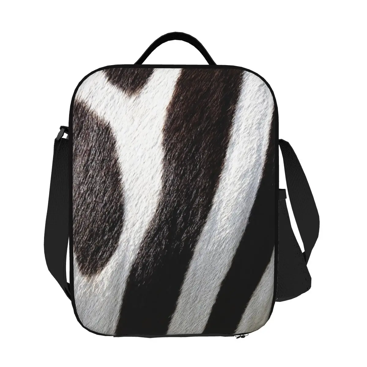 

Custom Zebra Striped Pattern Animal Fur Lunch Bag Women Cooler Warm Insulated Lunch Boxes for Kids School Children