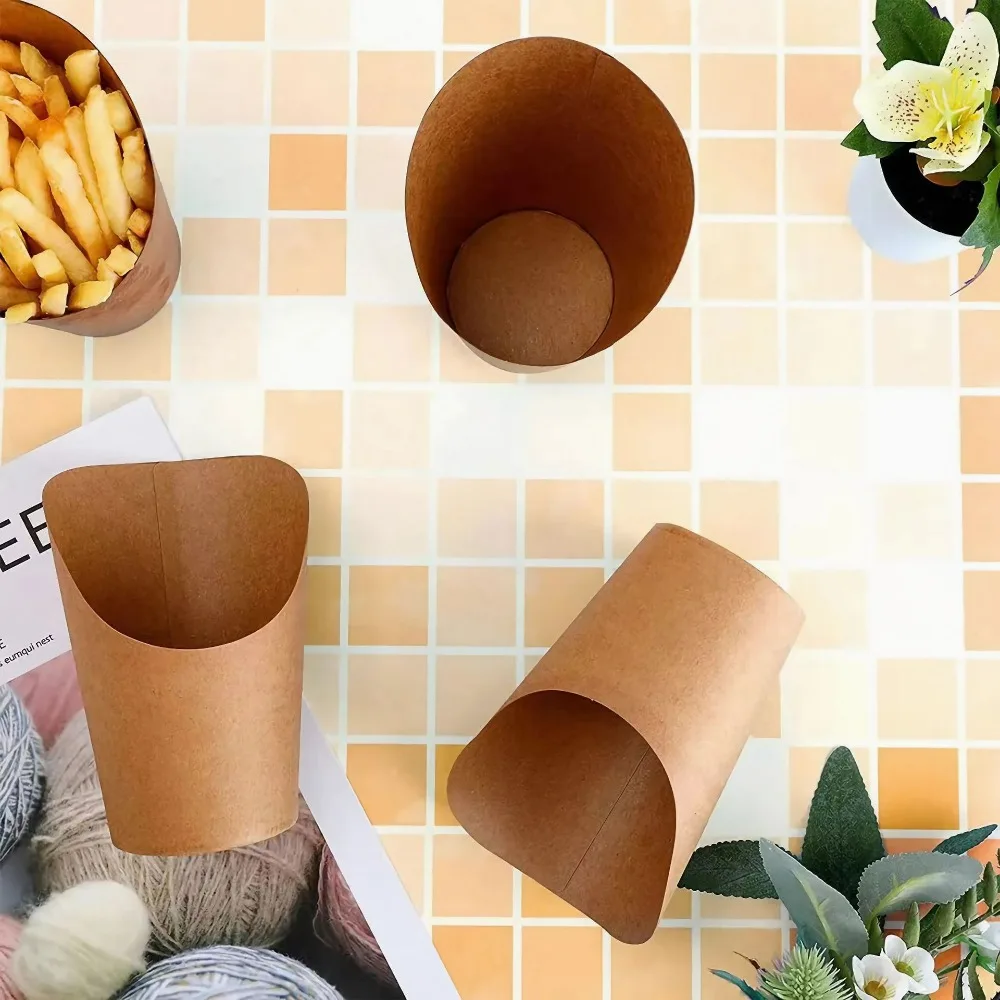 50pcs French Fries Holder Disposable Kraft Paper French Fry Cup Charcuterie Cup Snack Party  Dessert Potato Chips Box Supplies