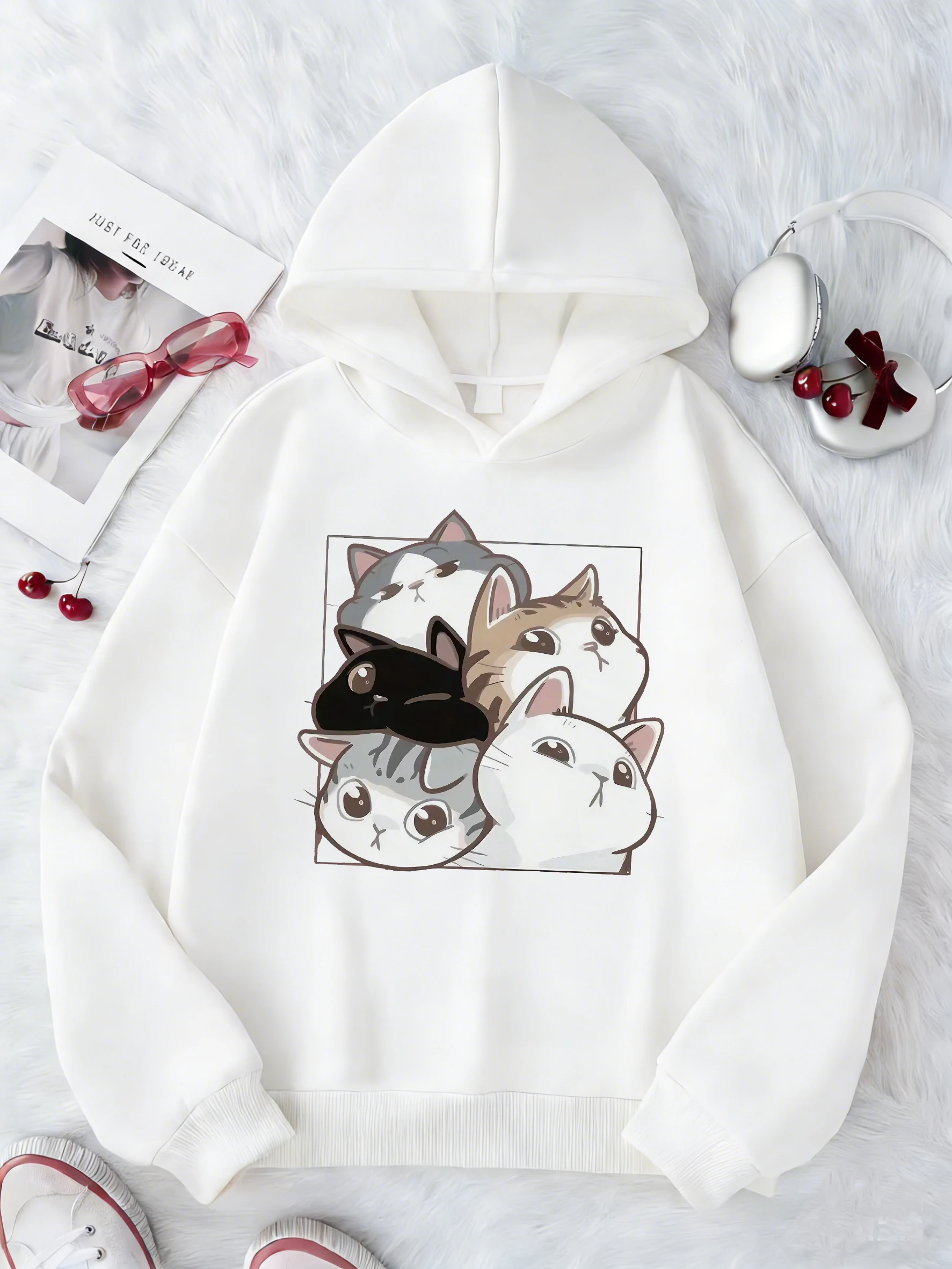 Bequemer Warmer Kapuzenpullover für Kinder mit Katzendesign Niedlicher Hoodie für Jungen und Mädchen Herbst Frühling Lässige Kapuzenpullis
