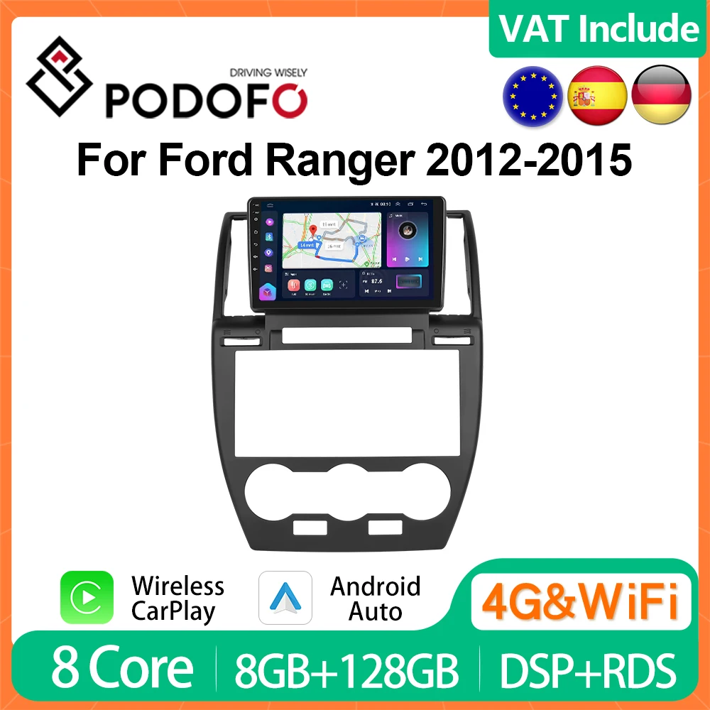 Podofo 4G CarPlay Android Radio For Ford Ranger 2012-2015 Car Multimedia Player Head Unit GPS Stereo IPS DSP Autoradio Ai Voice