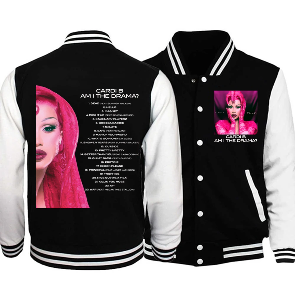 سترة بقلنسوة لزي البيسبول من Cardi B Album Am I the Drama للجنسين هدية لمحبي البلوز Harajuku