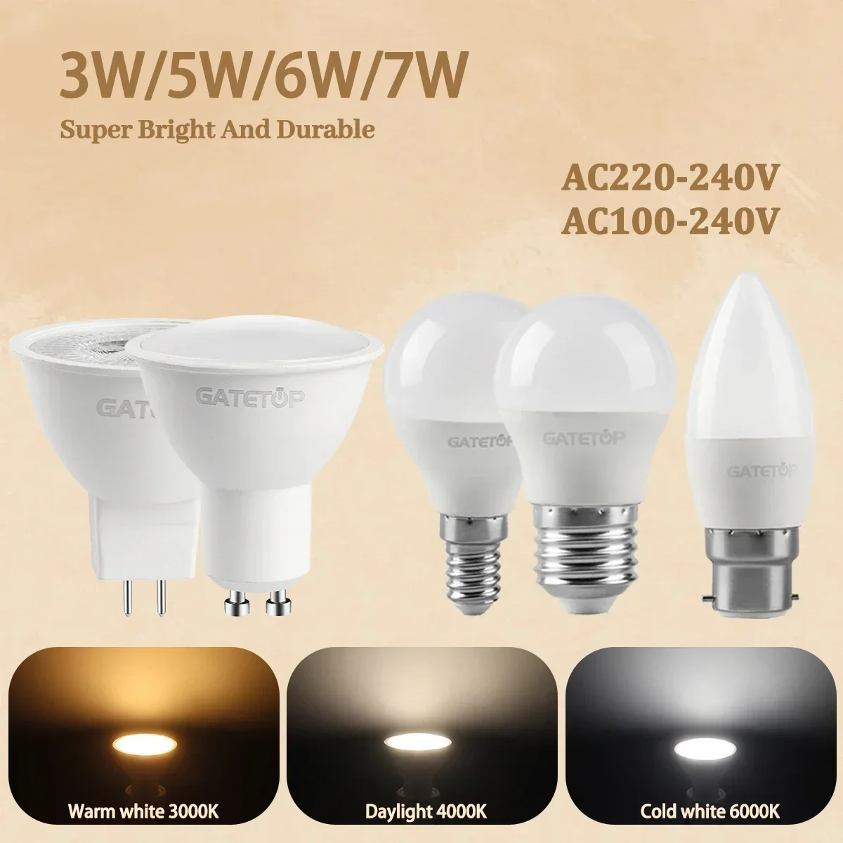 

5pcs Mini Bulb 3W 5W 6W 7W GU10 GU5.3 Led SpotLight E27 B22 E14 Lamps AC 220V 120V Warm Cold Light Lampada for Home Living Room