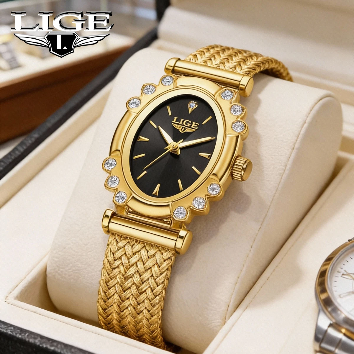 

Новые модные женские часы LIGE, элегантные универсальные кварцевые часы, женские винтажные роскошные часы золотого цвета, Mujer Relogio Feminino