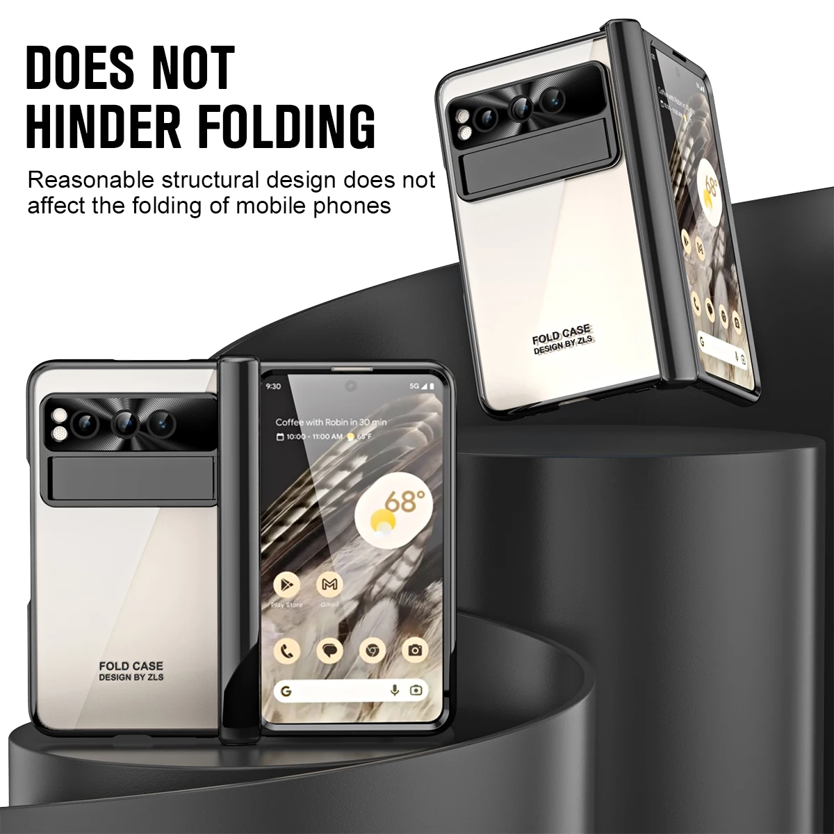 For Google Pixel Fold Case Electroplating Transparent Bracket Folding Hinge With Tempered Film Shockproof Protection Back Cover