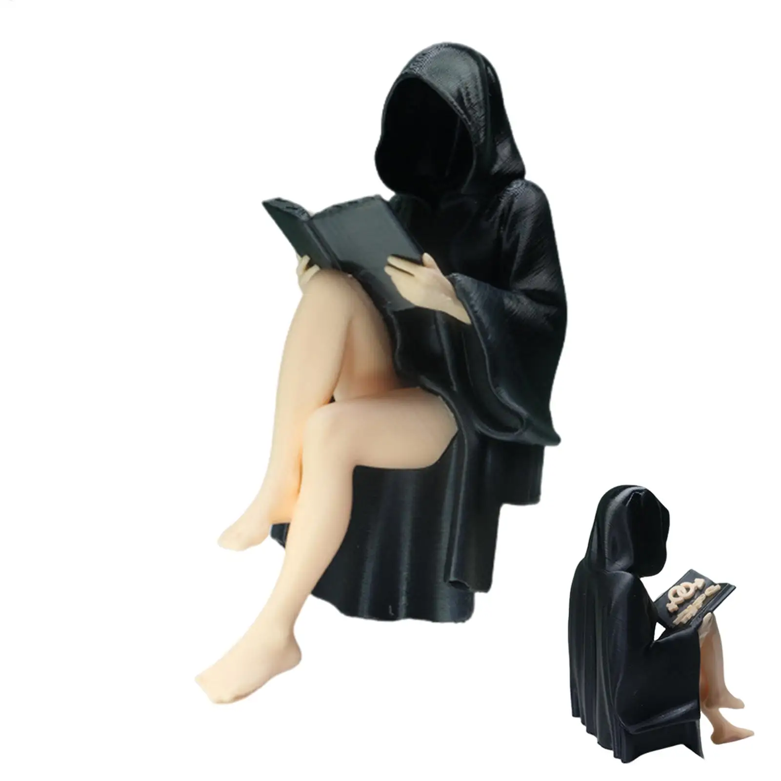 Gothic Dark Fantasy Hooded Witch Statue 3D Printed Reaper Figurine Dark Academia Bookshelf Edge Decor Spooky Desktop Gift
