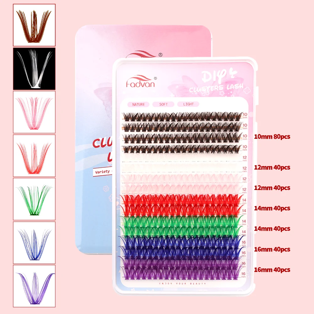 640PCS Fadvan  DIY Cluster Lashes Mix Colored Individual Lashes Colored Cluster