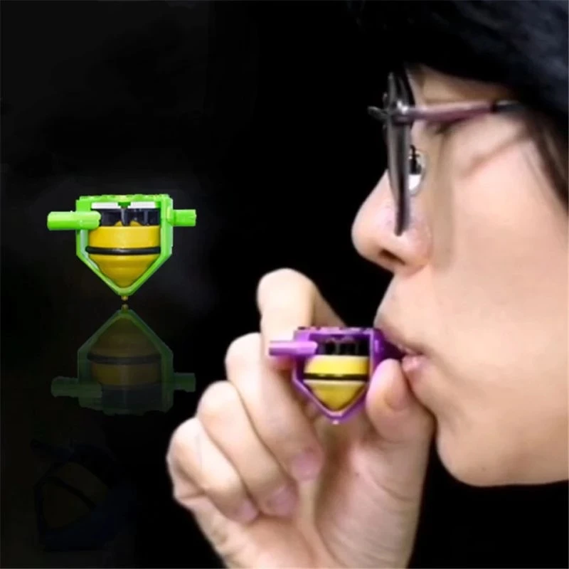 5Pcs Colorful Blow Whistle Gyroscope Toys Children's Two-mouth Blow Puzzle Toy Creative Rotary Decompression Pocket Small Toys