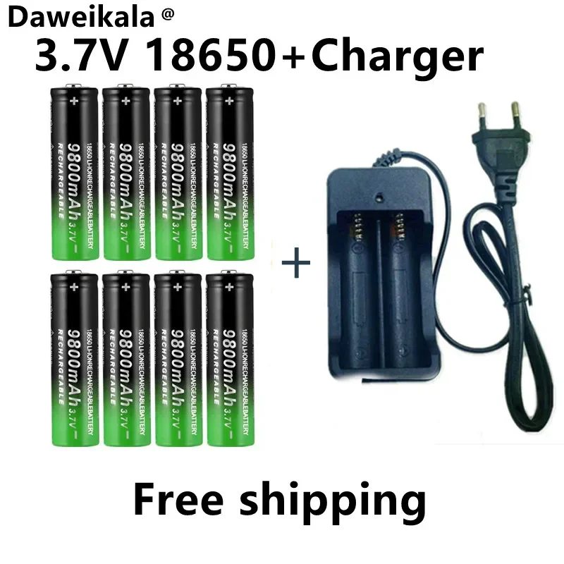 18650 Battery Rechargeable Battery 3.7V 18650 9800mAh Capacity Li-ion Rechargeable Battery For Flashlight Torch Battery+Charger