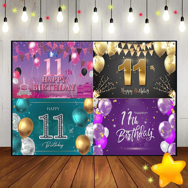 Happy 11th Birthday Cake Stand Background Balloon Teddy Bear Baby Shower Game Gender Reveal Party Prince Custom Backdrop Girl