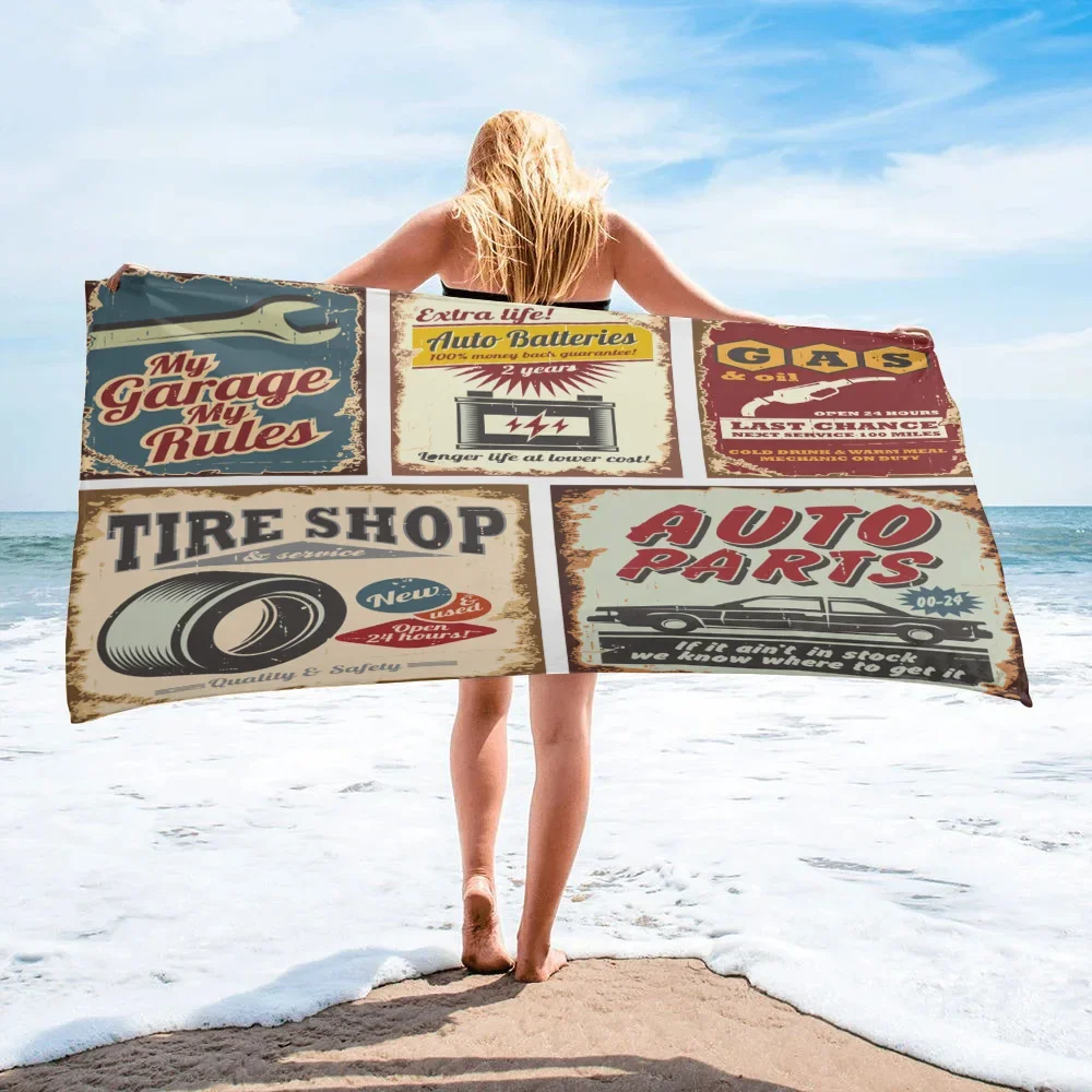 Retro Route 66 Poster Beach Towel Absorbent Adult Large Towels Hand Shower Towel for SPA Sauna Bathroom Washcloth for Women Men