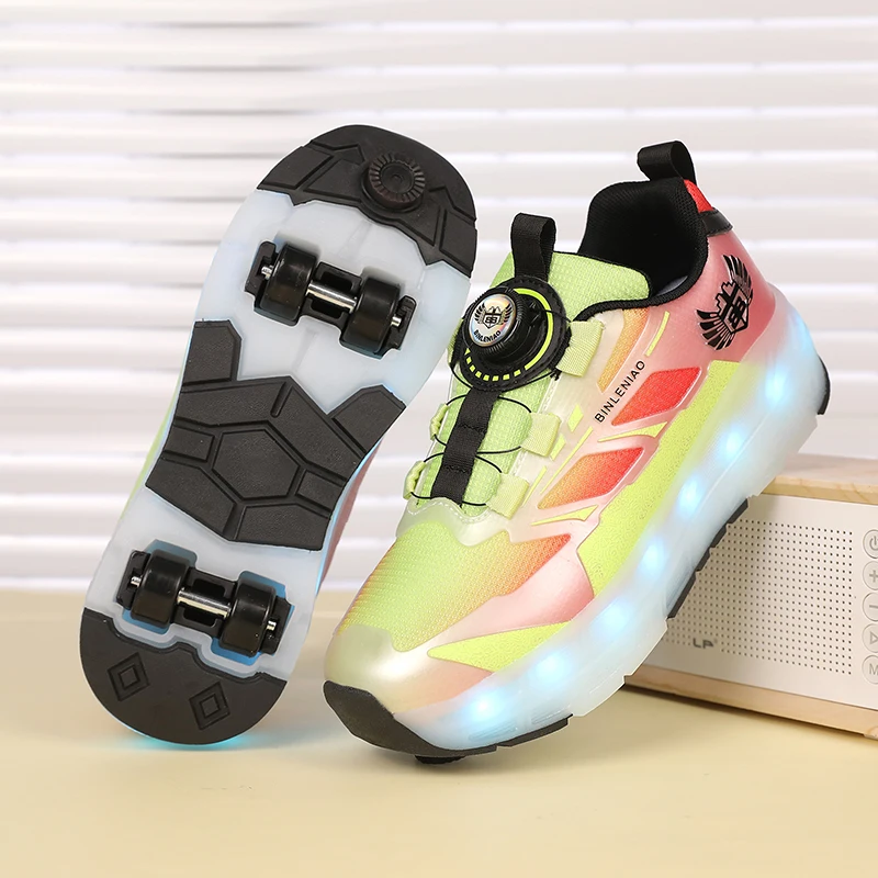 

Four Wheels Children's Led Light Roller Skate Shoes For Kids Boys Girls Glowing Sports Luminous Sneakers Skateboard USB Charging