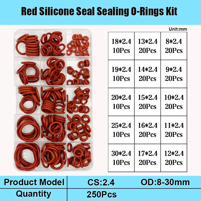 Red Silicone O Ring Set CS 1/1.5/2.0/2.4/3 VMQ Seal Sealing Washer O-Ring Washer Plumbing Gasket Oil Resistant High Temperature