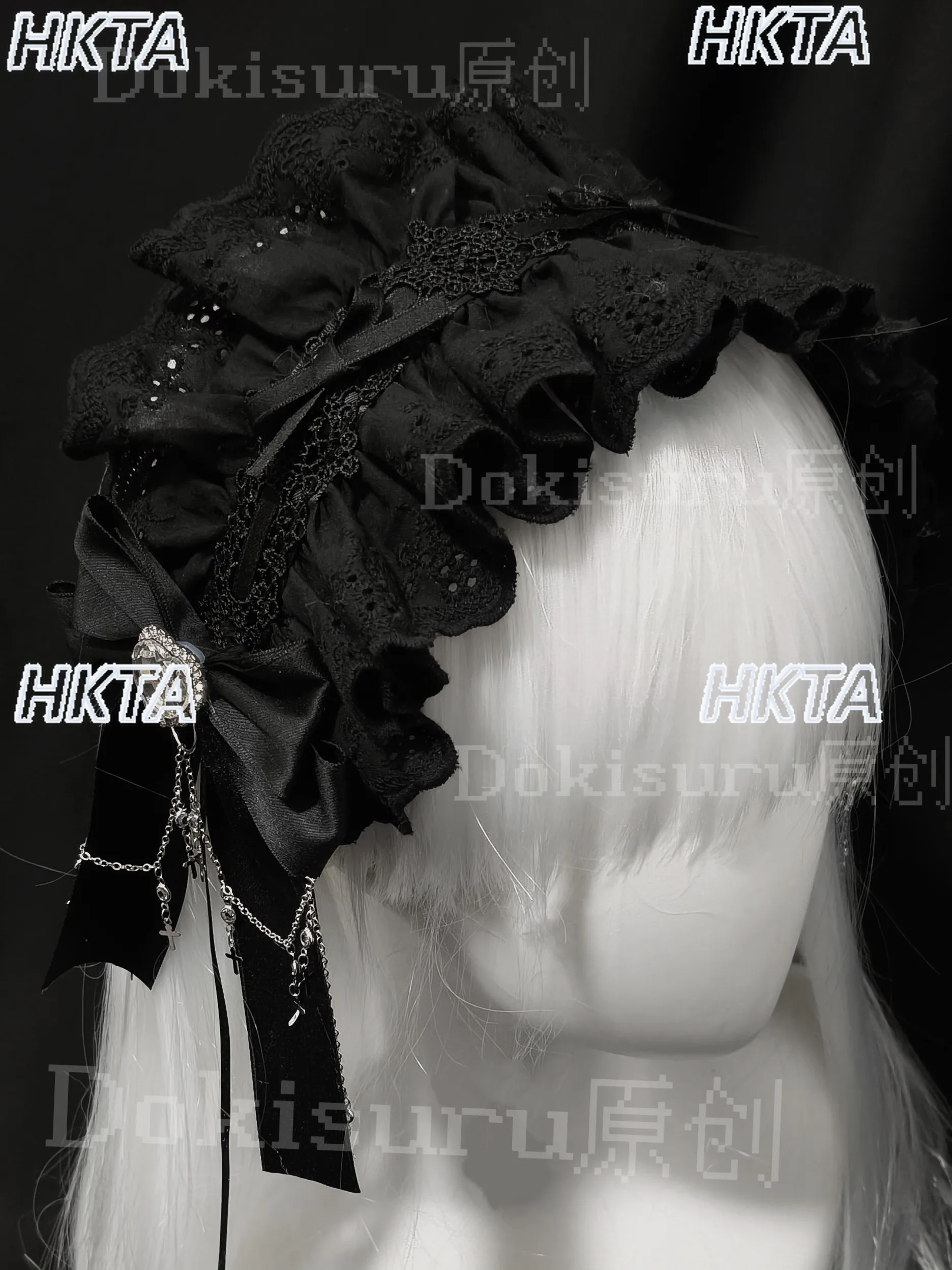 オリジナルサブカルチャークリアシリーズ大量生産マットラインストーンレースハートヘッドバンドダークゴシックヘアアクセサリー女性ヘッドバンド