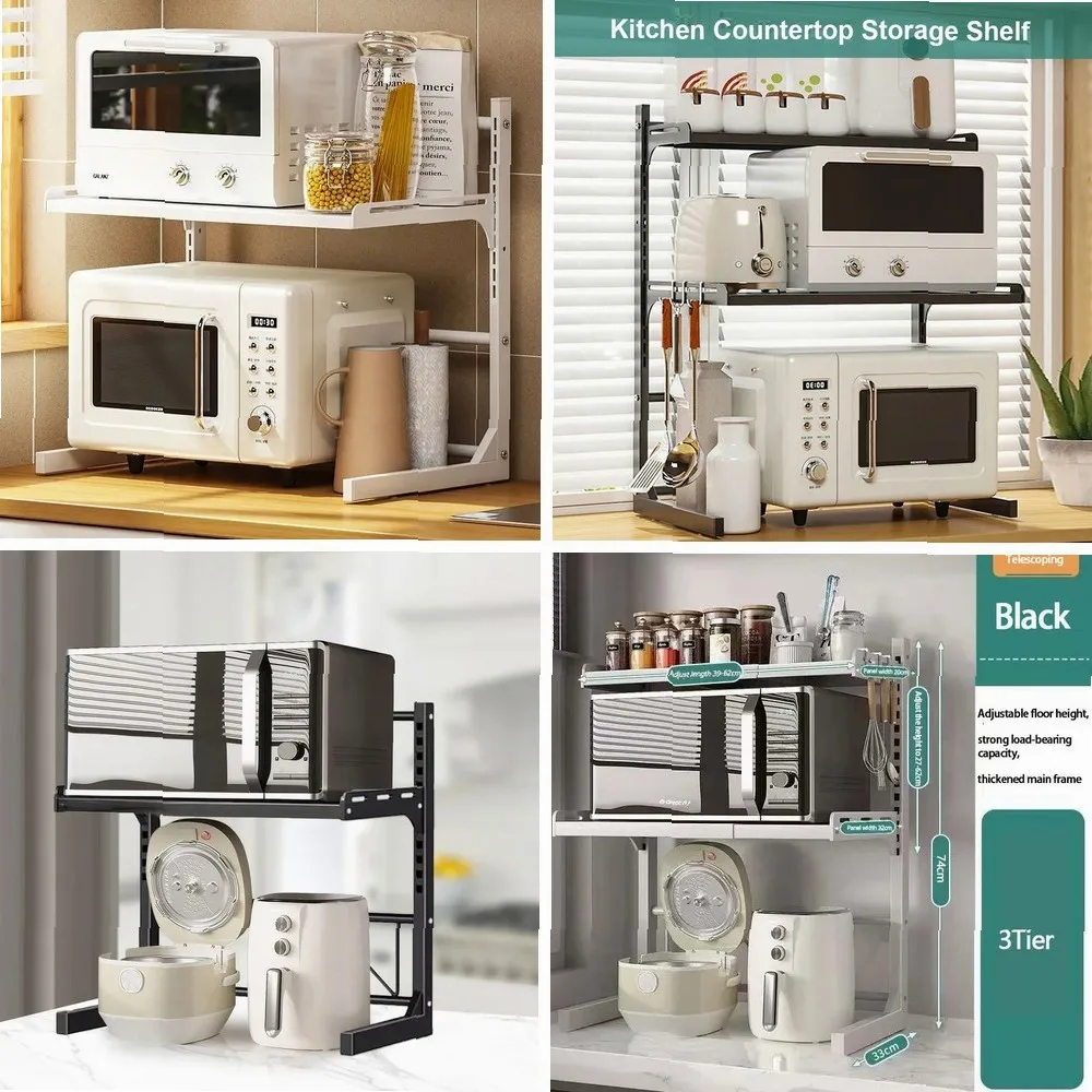 2/3 Layer Kitchen Storage Shelf Extendable Microwave Over Shelf Coffee Machine Rack Adjustable Microwave Stand for Home Office