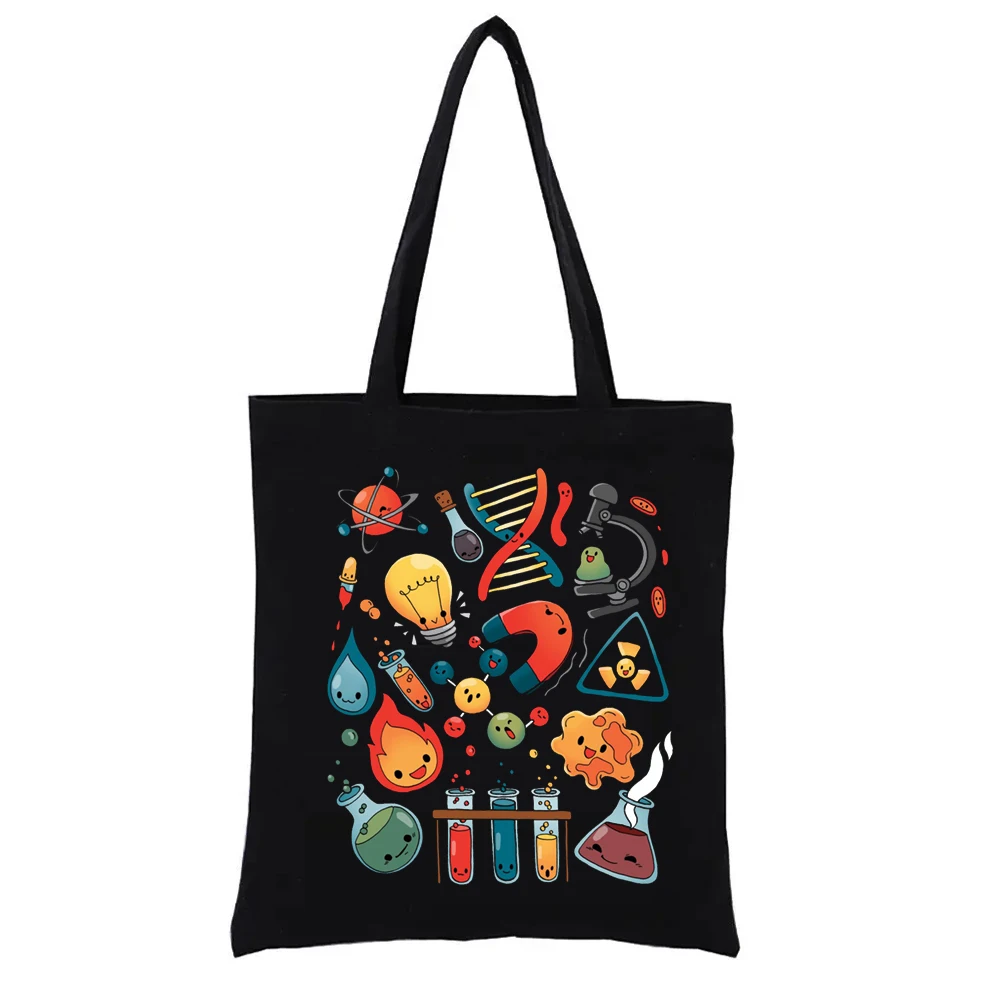 Bolsos de compras con estampado gráfico de ciencia para mujer, bolsa de libros literarios de la serie Geek, bolsos de compras femeninos, bolso de