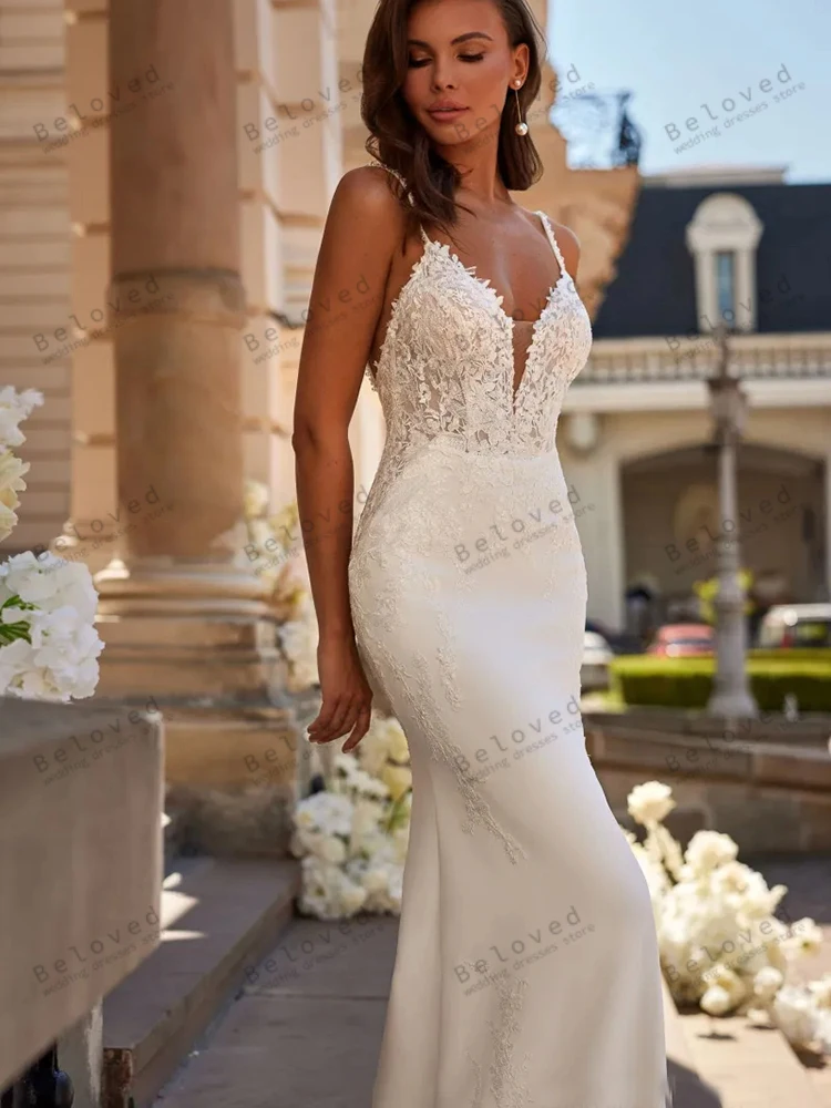 Exquisite Brautkleider, Satin, Brautkleider, Spitze, Applikationen, ärmellos, rückenfrei, Roben, Vintage, Vestidos de Novia, individuell gestaltet