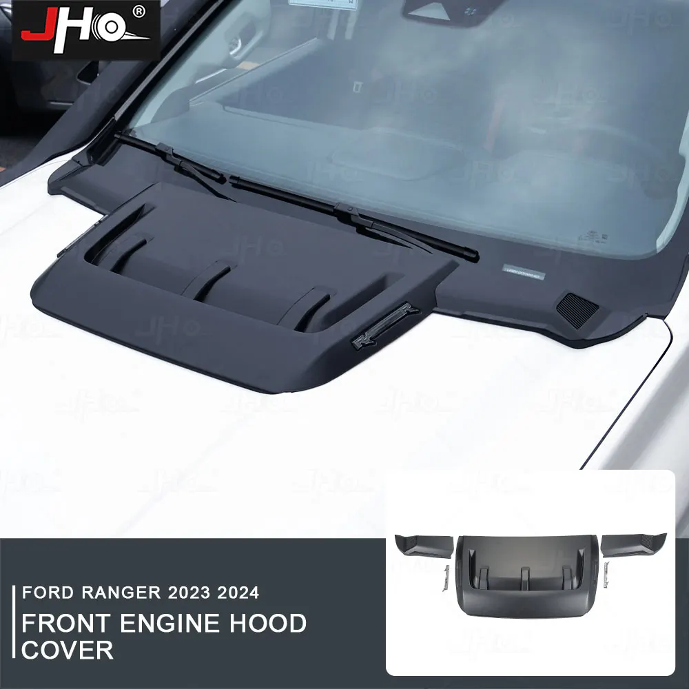 

JHO Black Front Hood Bonnet Scoop Cover Vent Outlet Overlay Trim For Ford Ranger T9 2022 2023 Exterior Accessories Crew Cab
