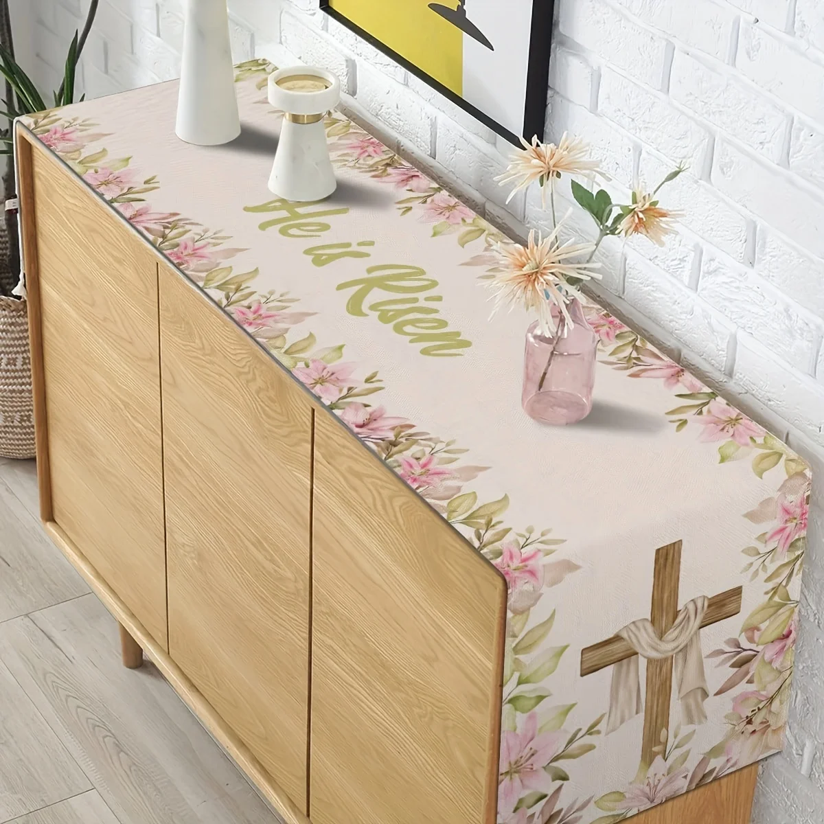 Easter floral cross pattern table runner for spring decoration kitchen tablecloth home party decoration for spring table setting