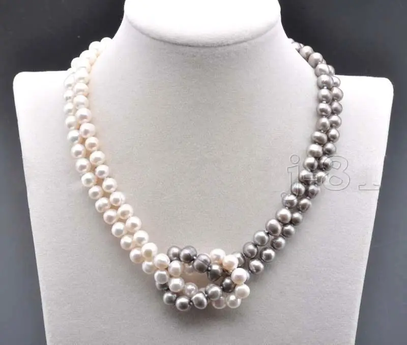 7-8MM NATURAL SOUTH SEA WHITE GRAY PEARL NECKLACE 18 INCH