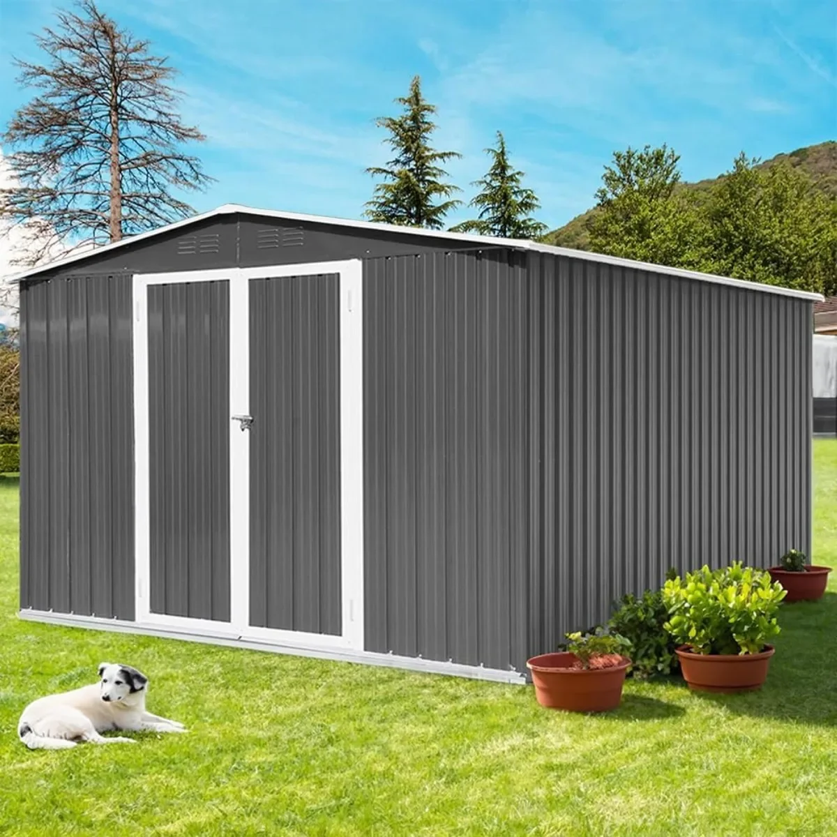 10x12 FT Outdoor Storage Shed,Large Metal Shed with Sloping Roof and Double Lockable Door,Utility and Tool Storage Sheds