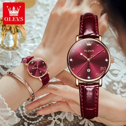 OLEVS Leather Strap Calendar WOMEN'S Quartz Watch 5505