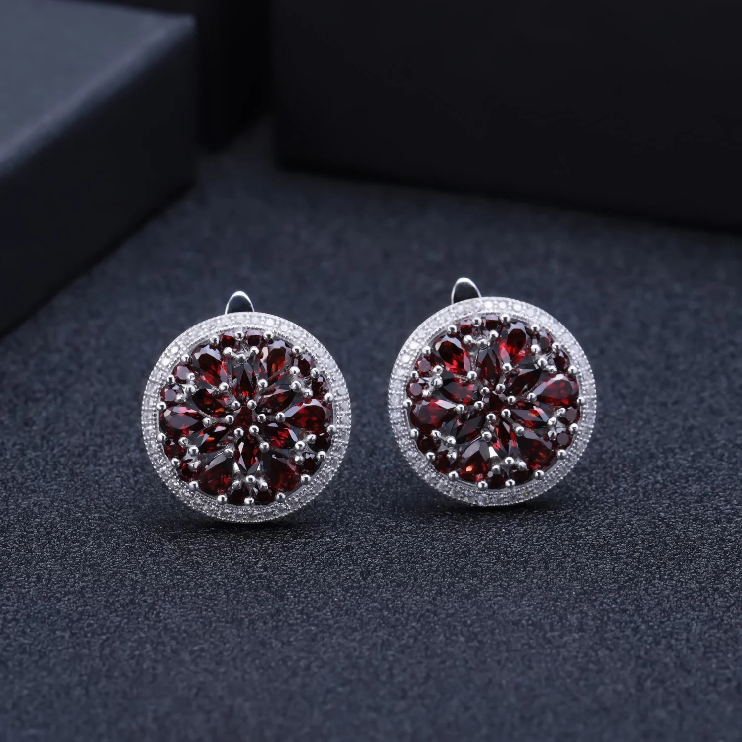 brand genuine Luxury real jewels Zhongxi Jewelry Natural Stone Inlaid with Red s925 Silver Crystal Earrings high quality