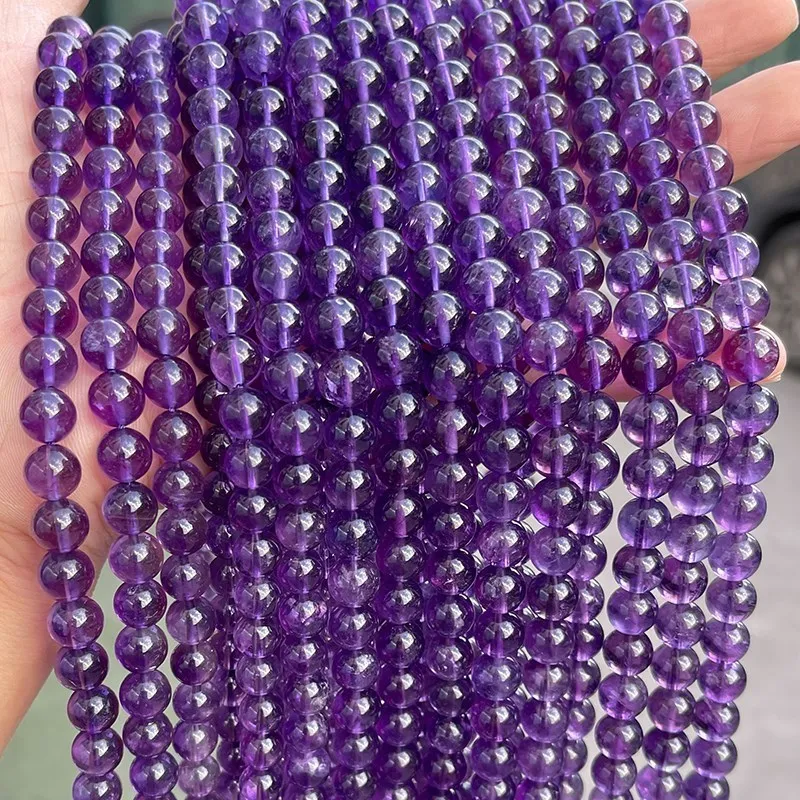 5A Natural Stone Purple Amethysts Beads Round Loose Spacer 4 6 8 10mm Pick Size For Jewelry Making Diy Bracelet Accessories