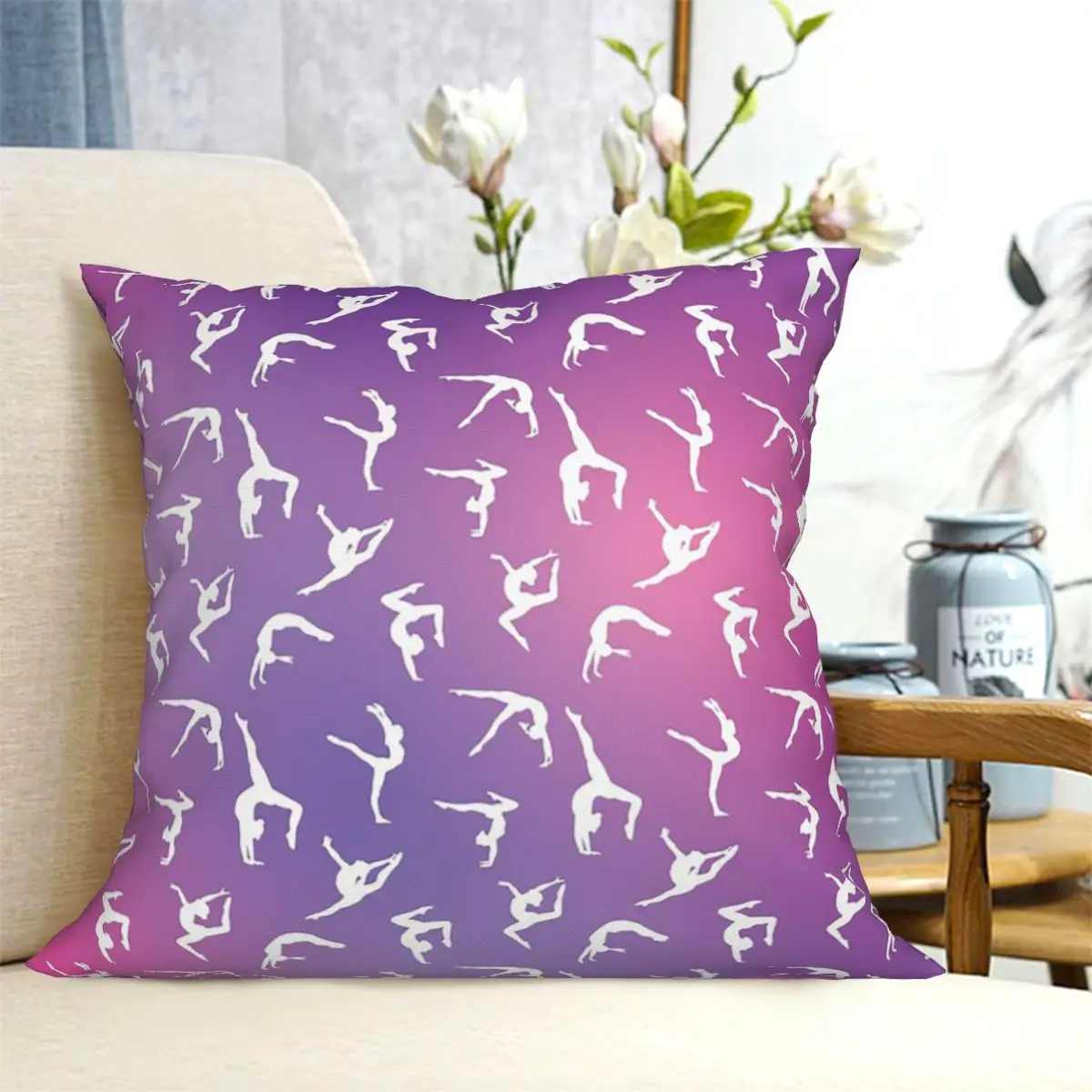 Dance Rhythmic Gymnastics Pattern Square Pillowcase Cushion Cover Pillow Case Throw Pillow Cover for Home Bedroom Car