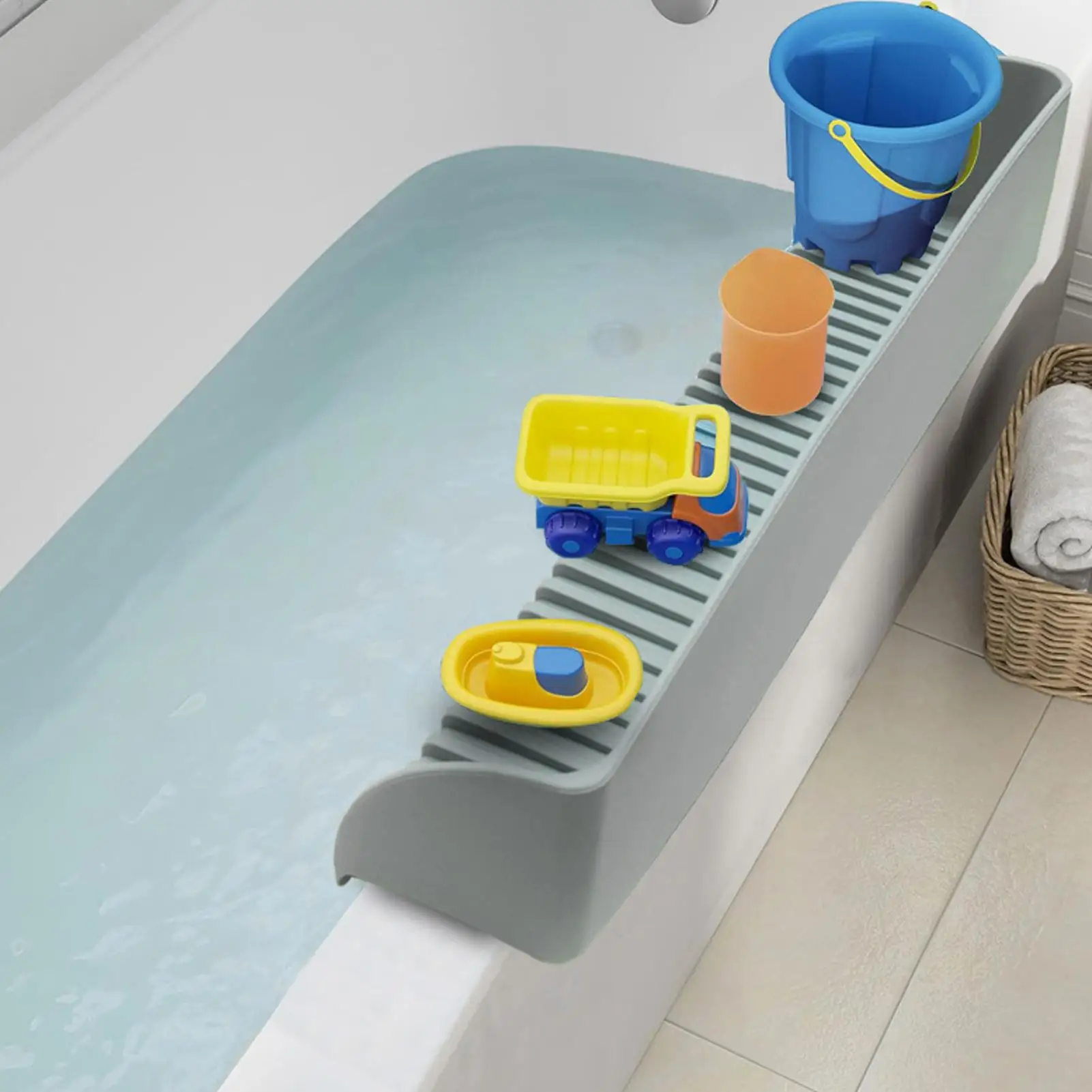 

Kids Bathtub Splash Guard Toy Tray Organizer with Suction Cups Silicone Bathtub Splash Guard Shower Toy Holder for Tub Bathroom
