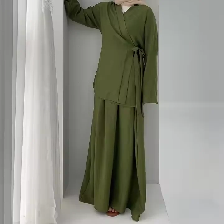 

Eid Plain 2 Piece Abaya Tops Skirt Modest Muslim Sets For Women Clothing Robe Caftan Marocain Femme Musulmane Ensembles Kaftan