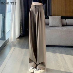 Wide Leg Pants Women Spring Autumn Office Lady High Waist Simple Korean Style Loose Elegant Temper Stylish New Mopping Trousers