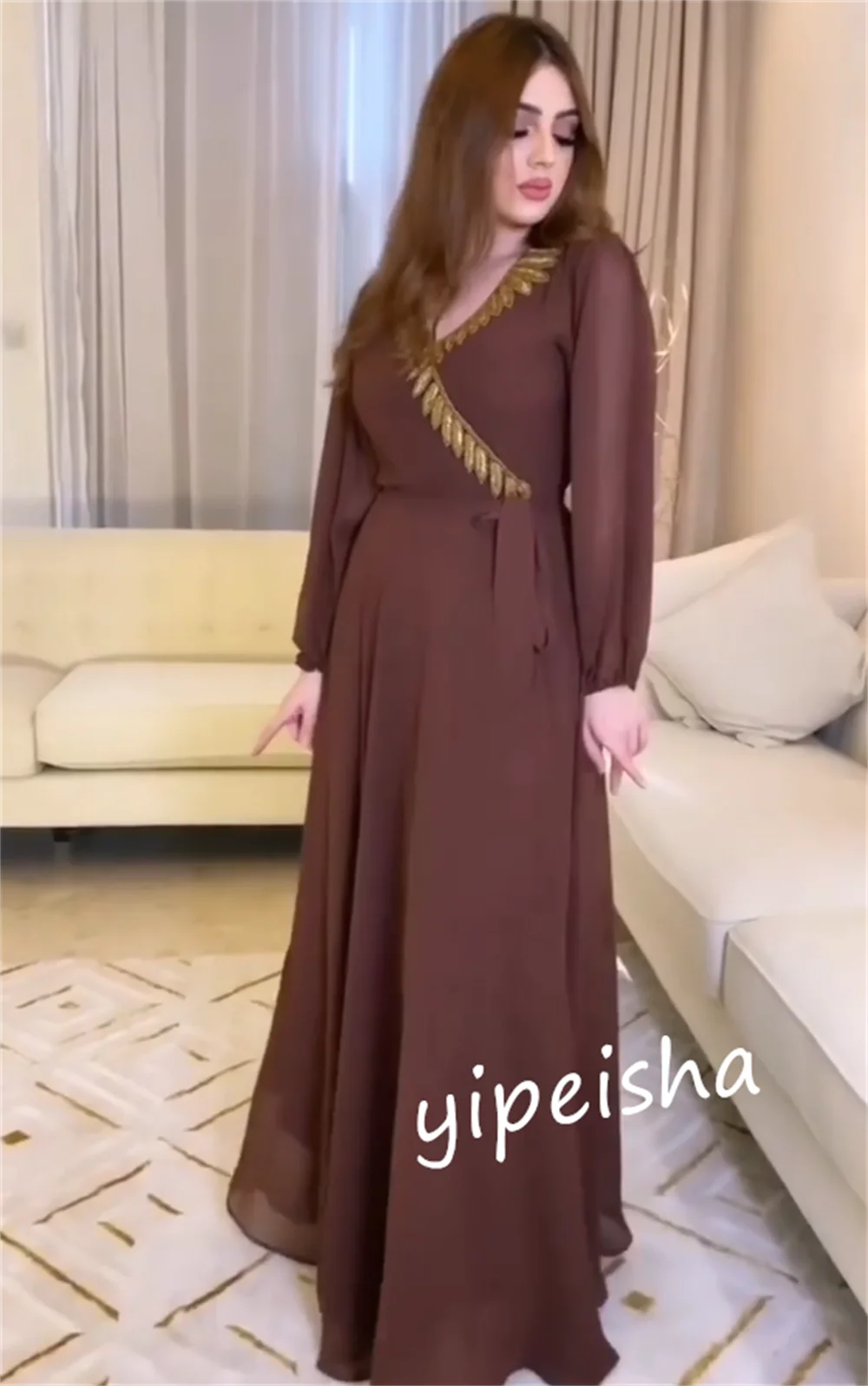 Customized     Jersey Beading Wedding Party A-line V-neck Bespoke Occasion Gown Midi es Saudi Arabia  Dresses