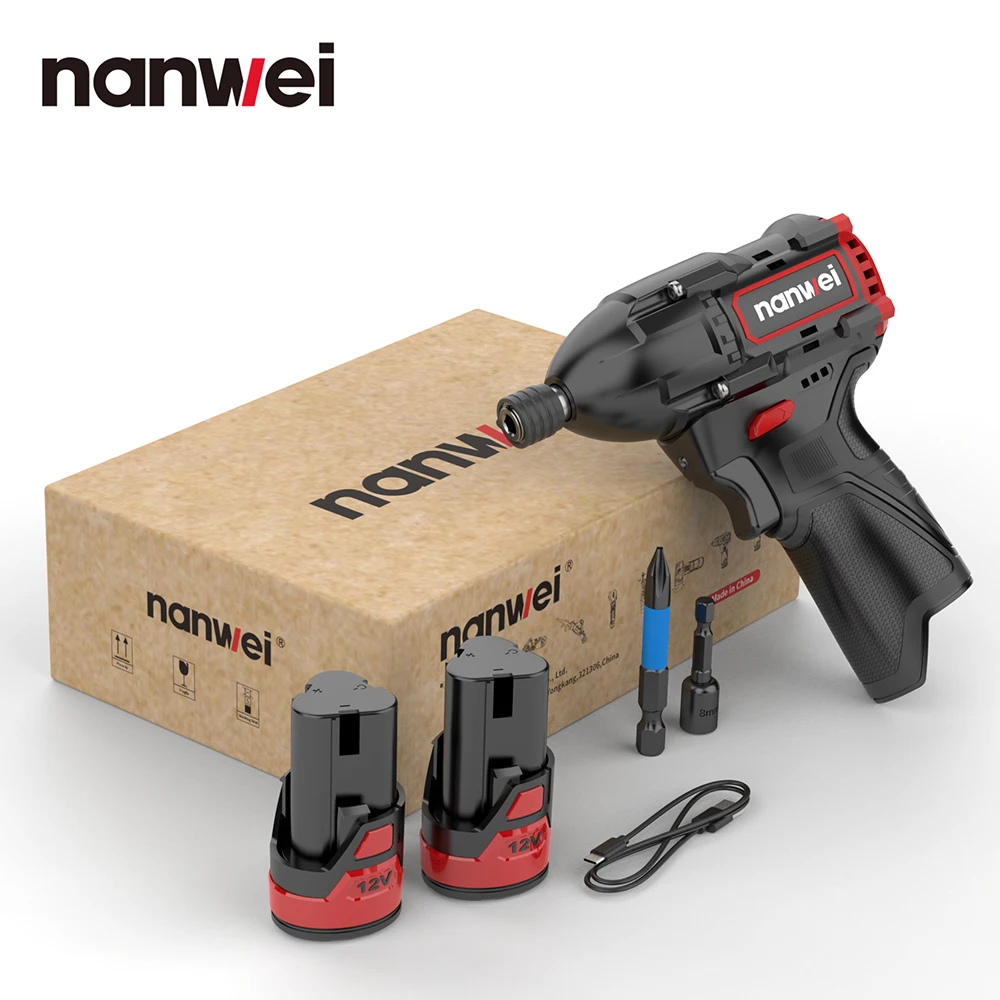 Nanwei 12V Brushless Lithium Impact Driver Mini Home Electric Screwdriver 120NM Electric Drill Charging Screwdriver