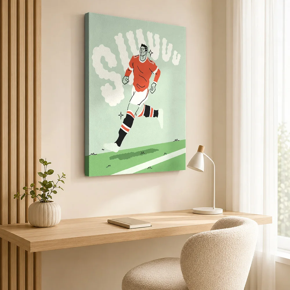 Soccer Player Running Canvas Poster Custom Photo Sports Portrait Canvas Wall Art for Bedroom Decor Ready to Hang Gift for Fans