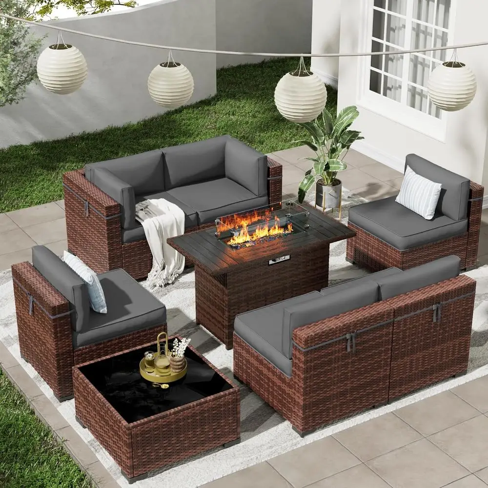 

Набор для уличного газового костра на пропане 44 Propane Gas Fire Pit, 8 предметов, с высокой спинкой, серый, с водонепроницаемыми чехлами