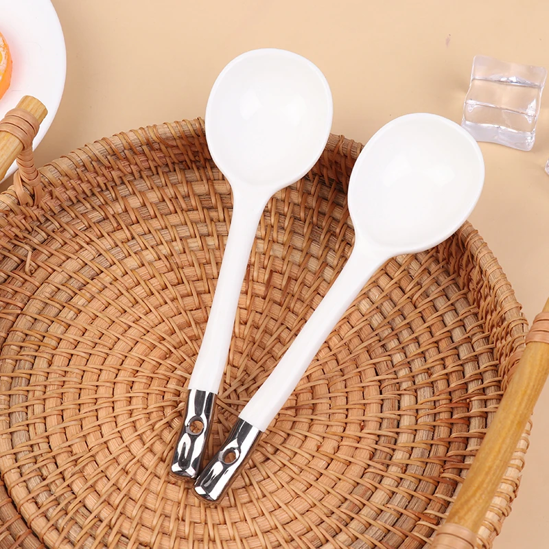 Porcelain White High Appearance Level Ceramic Spoon Household Soup Spoon Long Handle Eating Spoon Ladle Kitchen Tableware